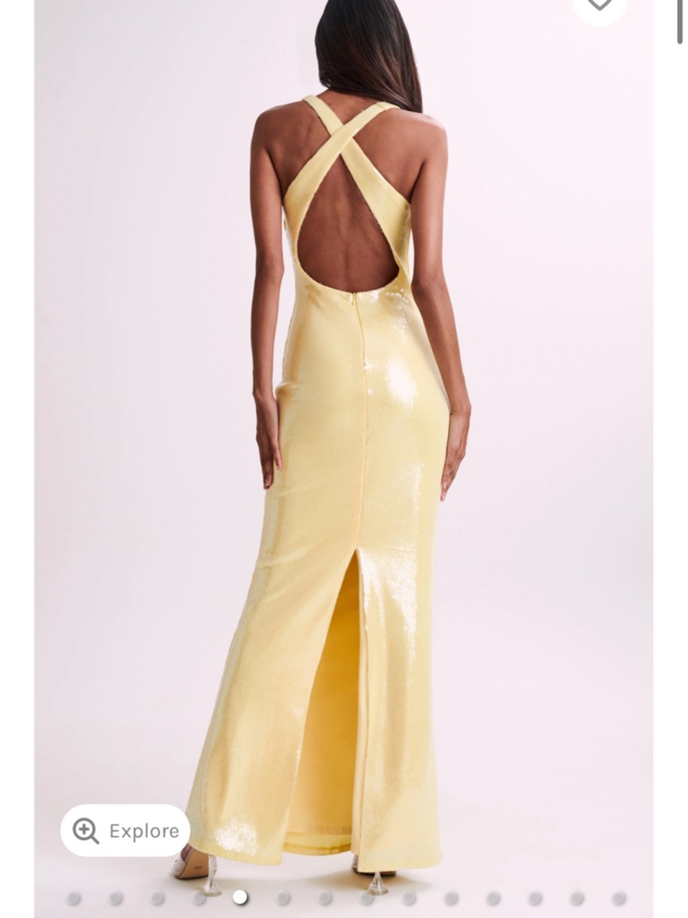 Meshki Yellow Satin Maxi Dress with Floral Detail - Picture 2 of 5